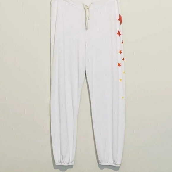 NEW Anthropologie Sundry White Rainbow‎ Stars Jogger Sweatpants Womens - Picture 1 of 3
